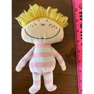 SIA France Plush Doll Yellow Yarn Hair Pink White Striped Soft Toy
